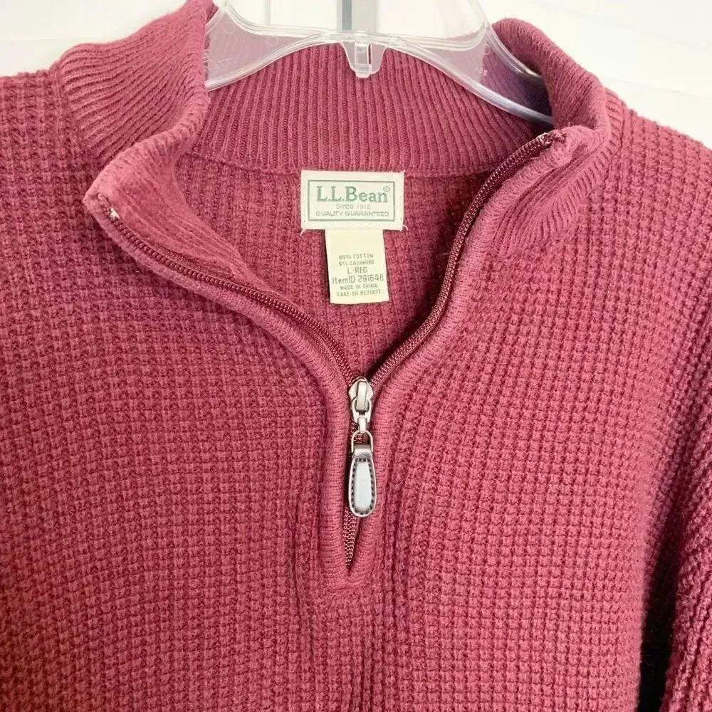 L.L. Bean Menswear Wicked Soft Cotton/Cashmere Waffle Knit 1/2 Zip Sweater Siz L